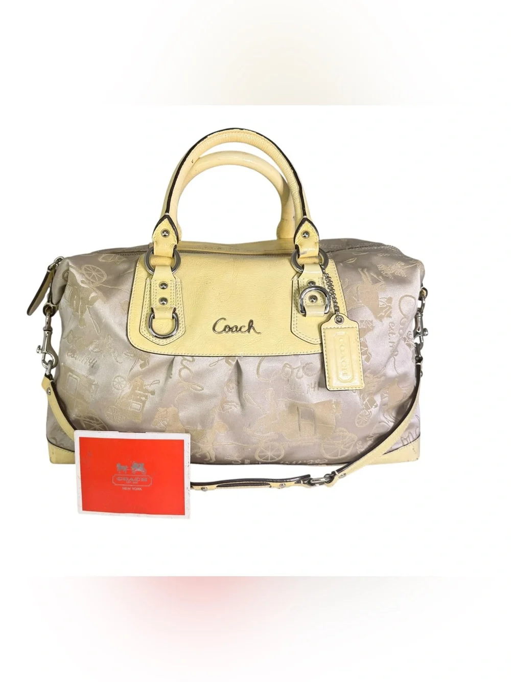Coach Beige & Yellow Ashley Signature Horse & Carraige Satchel